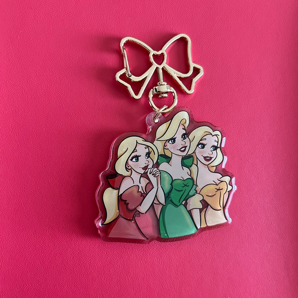 Beauty and the beast bimbette blonde triplets bow style keychain bag accessory